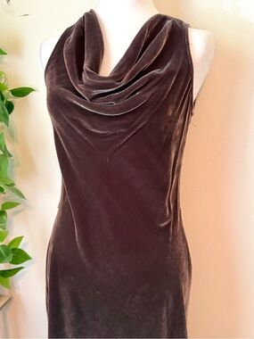 Calvin Klein Silk Velvet Cowl Neck Sleeveless Dress - taupe brown
